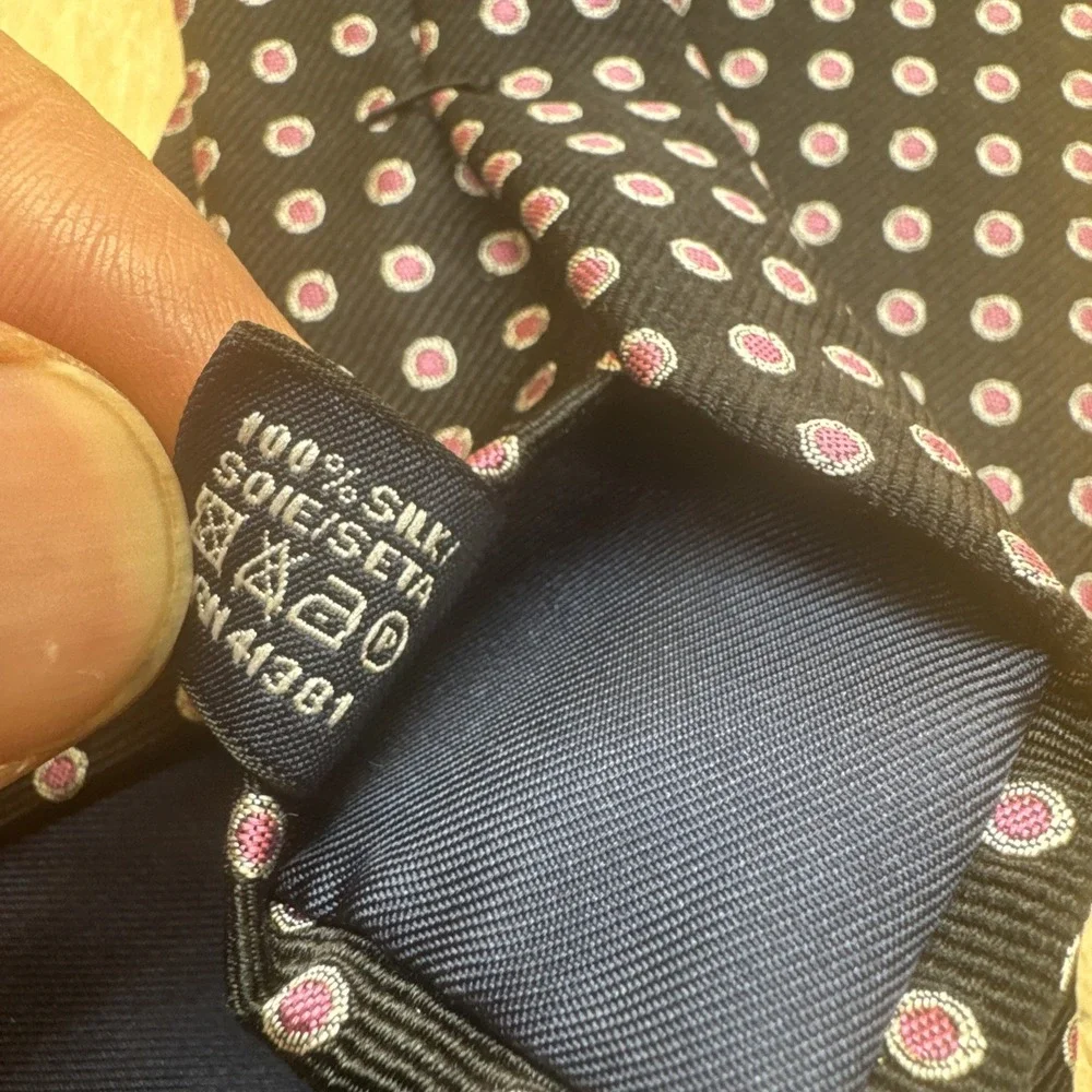 Polo Ralph Lauren Black Pink‎ Polka Dot Silk Tie Made in Italy Classic Style